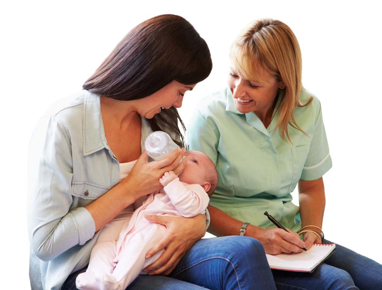midwife demonstrating bottle feeding
