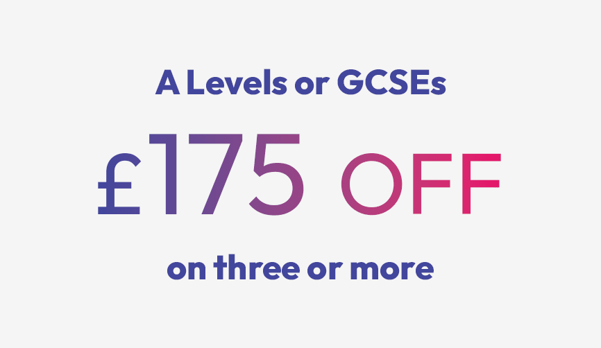 £175 off when you enrol on three or more A Levels or GCSEs offer tile