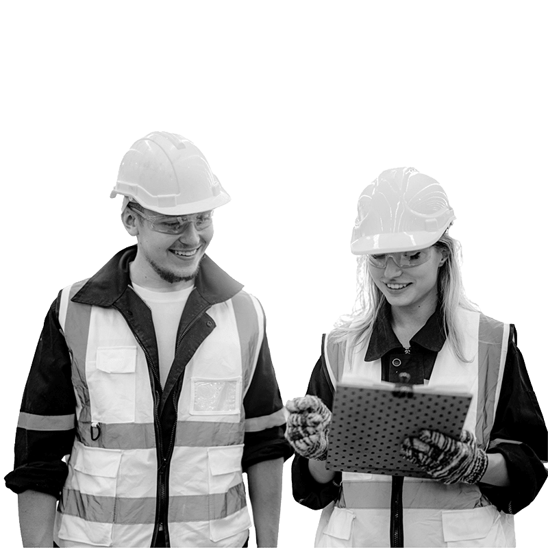Two health and safety workers analysing data