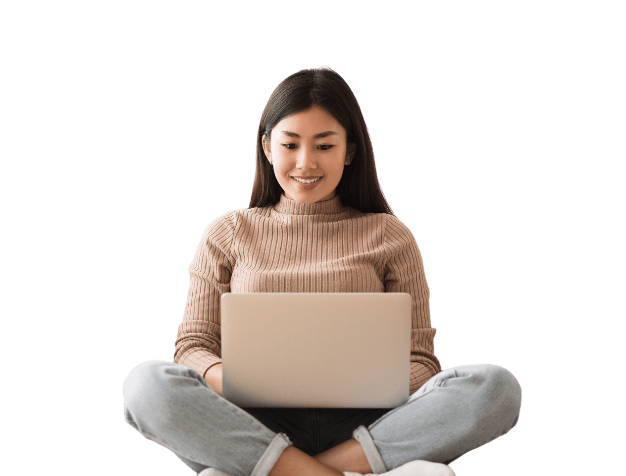 Young woman studying criminology course on laptop at home